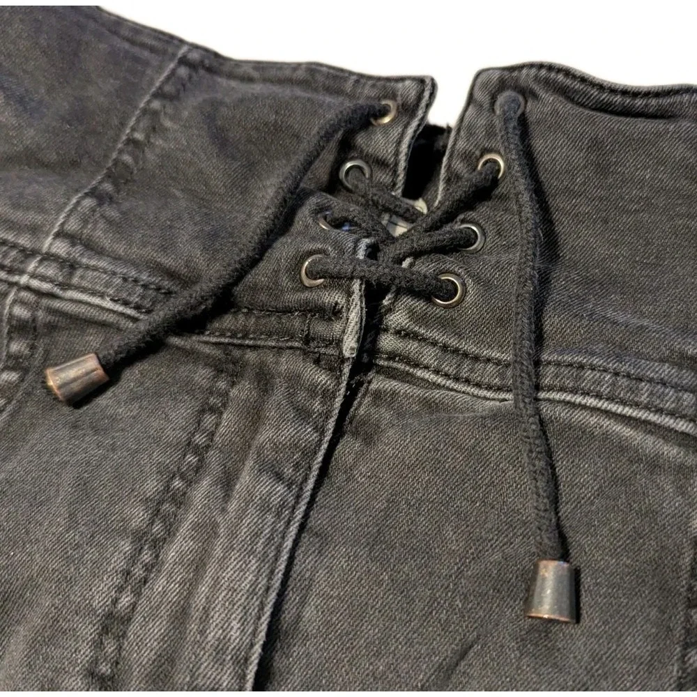 Free People Women's‎ Modern Femme Corset Lace Up Black Denim Mini Skirt Size 0